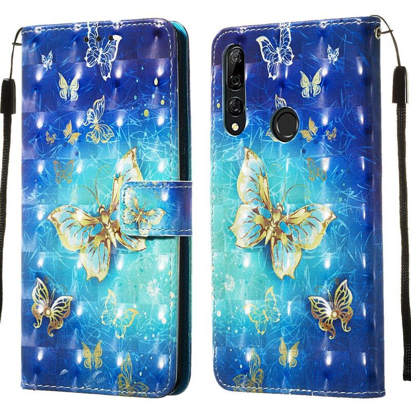 Flip Cover Huawei P Smart Z / Honor 9X Med Snor Golden Strap Sommerfugle