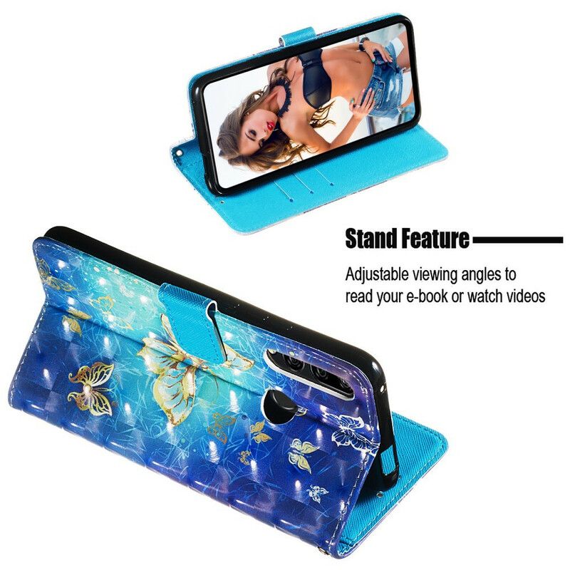 Flip Cover Huawei P Smart Z / Honor 9X Med Snor Golden Strap Sommerfugle