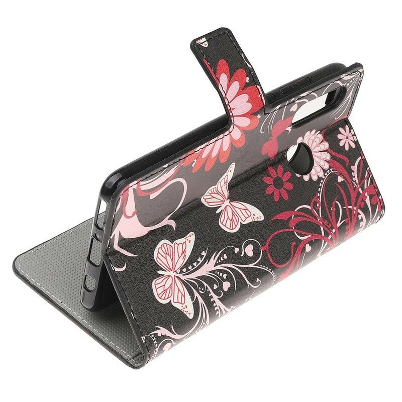 Læder Cover Huawei P Smart Z / Honor 9X Sommerfugle Og Blomster