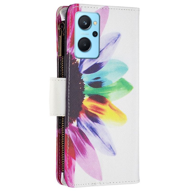 Læder Cover Realme 9i Møntpung Og Blomsterbånd