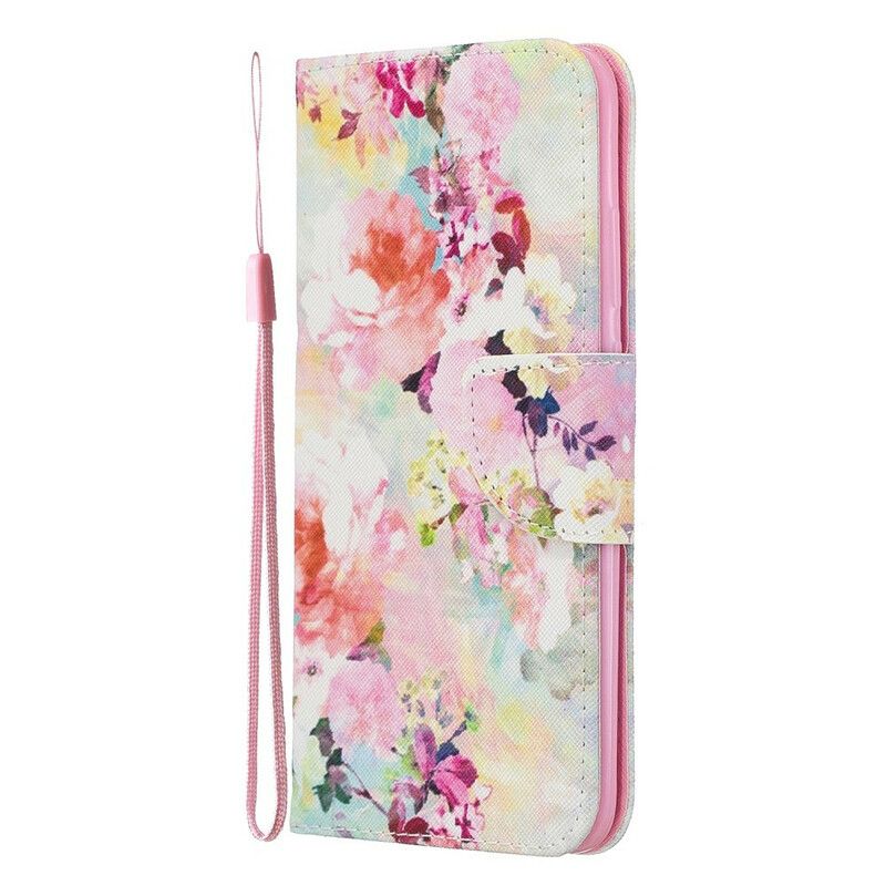 Flip Cover Honor 20 Lite / 20e Med Snor Blomsteropdagelse Med Rem