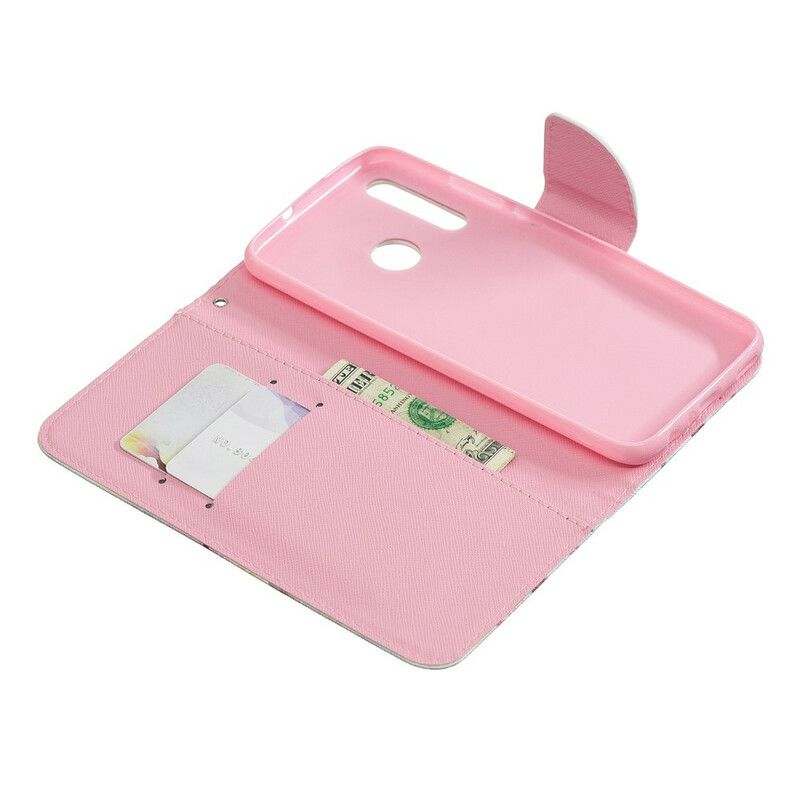 Flip Cover Honor 20 Lite / 20e Med Snor Blomsteropdagelse Med Rem