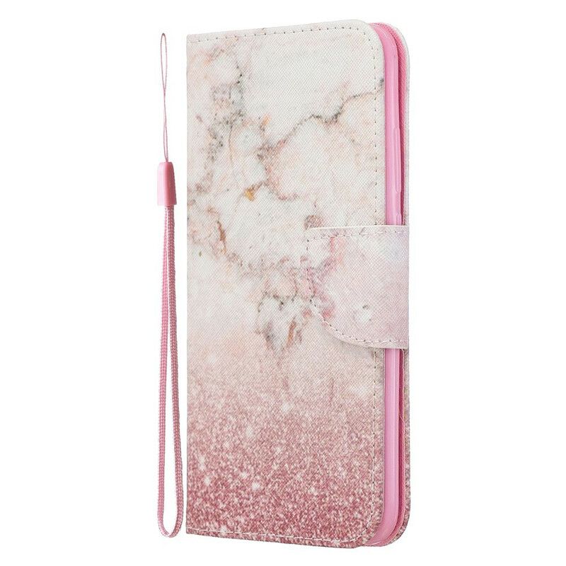 Flip Cover Honor 20 Lite / 20e Med Snor Marmor Og Glitter Strappy