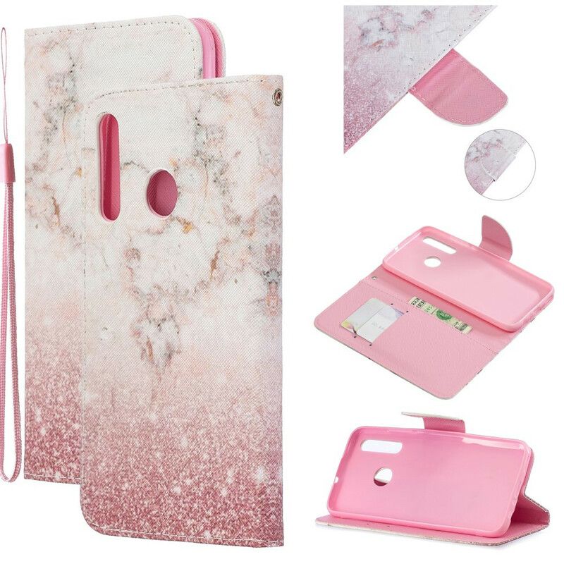 Flip Cover Honor 20 Lite / 20e Med Snor Marmor Og Glitter Strappy