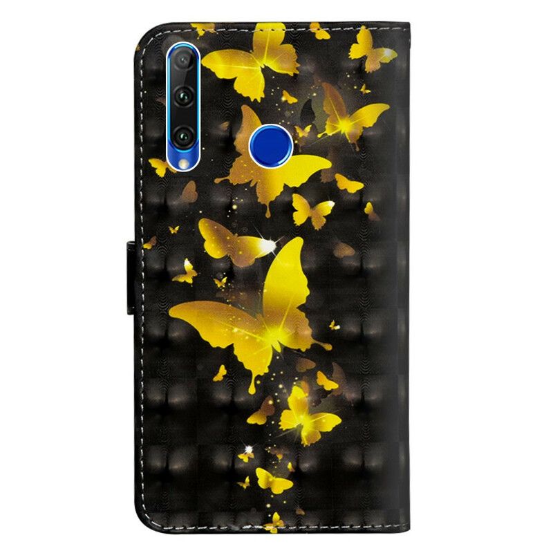 Læder Cover Honor 20 Lite / 20e Gule Sommerfugle