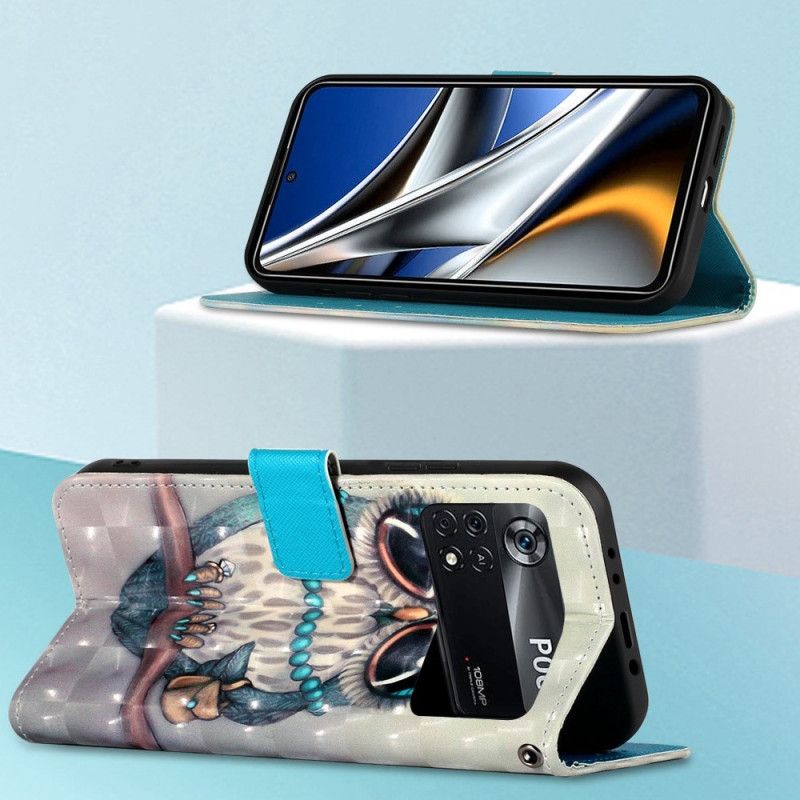 Flip Cover Poco X4 Pro 5G Med Snor Frøken Strappy Owl