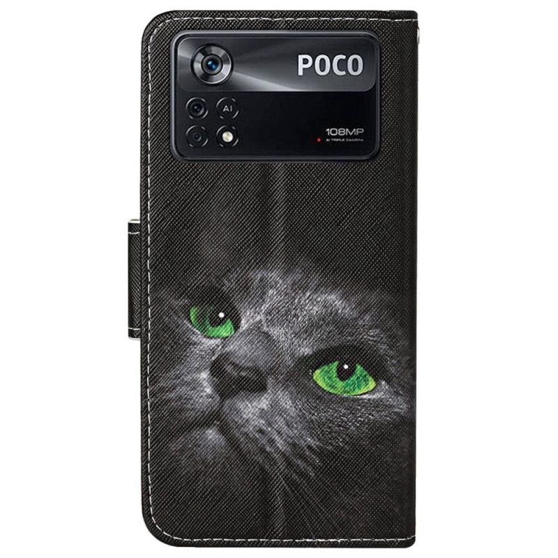 Flip Cover Poco X4 Pro 5G Med Snor Grønøjet Kat Med Rem