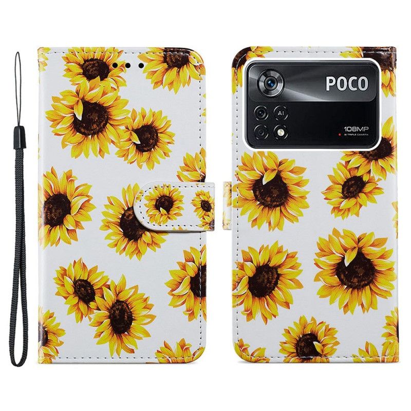 Flip Cover Poco X4 Pro 5G Med Snor Thong Blomster