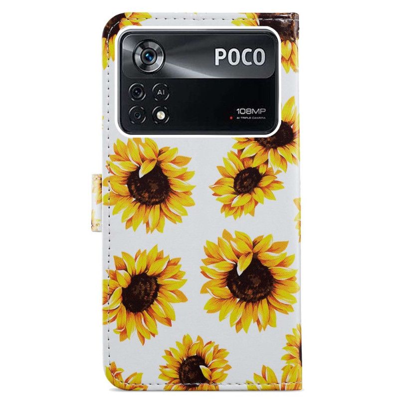 Flip Cover Poco X4 Pro 5G Med Snor Thong Blomster