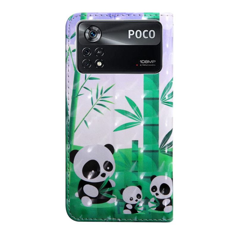 Flip Cover Poco X4 Pro 5G Med Snor Thong Panda Familie
