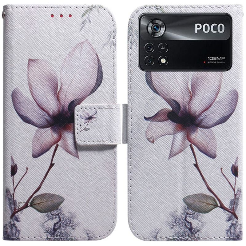 Flip Cover Poco X4 Pro 5G Pink Blomst