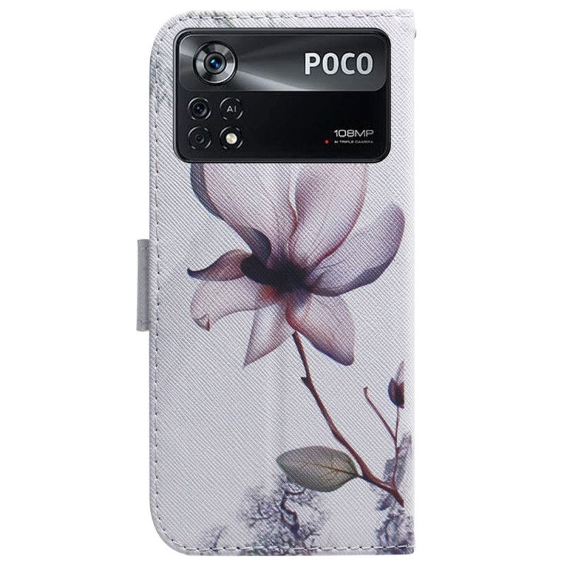 Flip Cover Poco X4 Pro 5G Pink Blomst