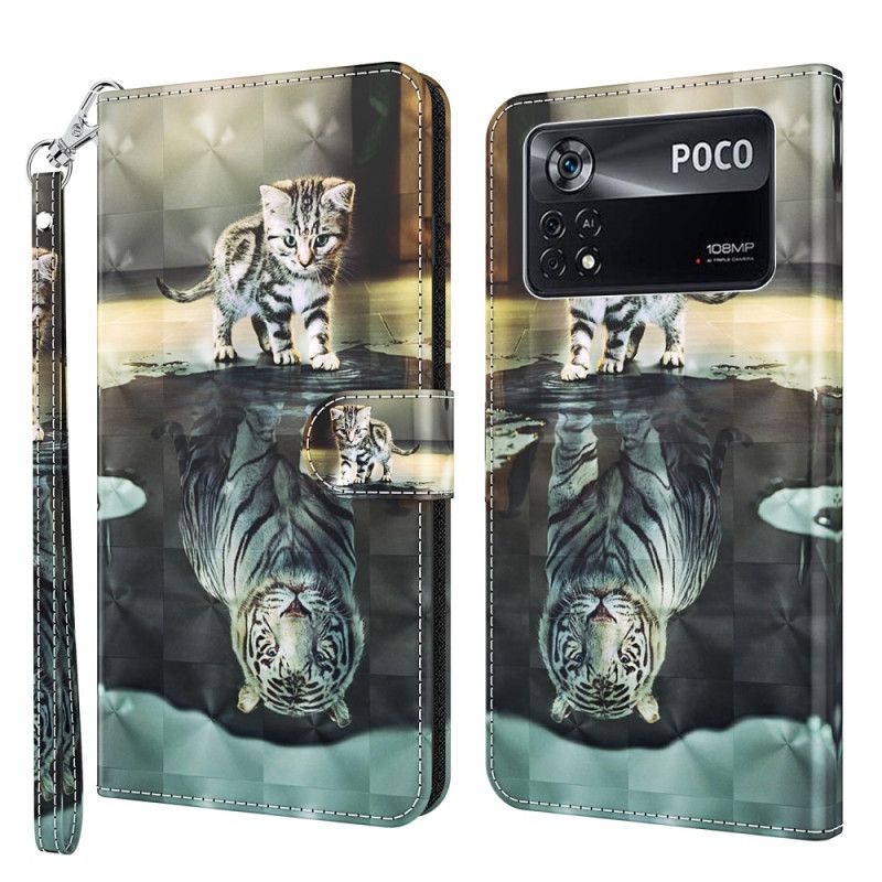 Læder Cover Poco X4 Pro 5G Med Snor Thong Kitten Dream