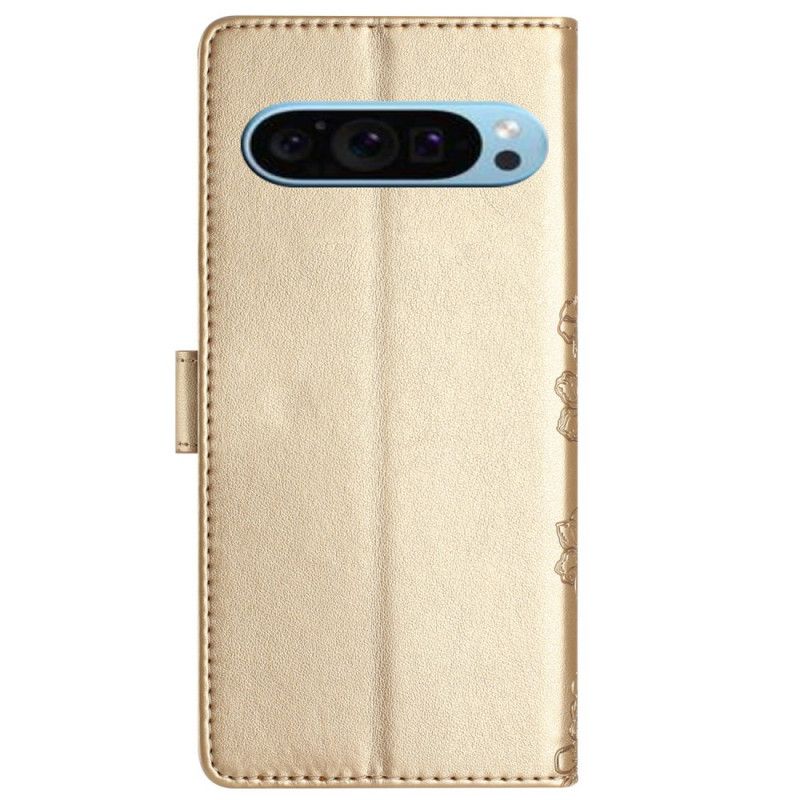 Læder Cover Google Pixel 9 Telefon Etui Sommerfugle Og Blomster Mønster