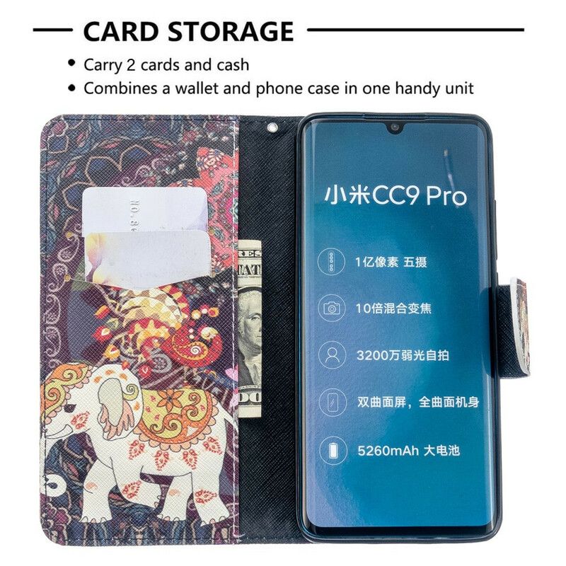 Læder Cover Xiaomi Mi Note 10 / 10 Pro Indiske Elefanter