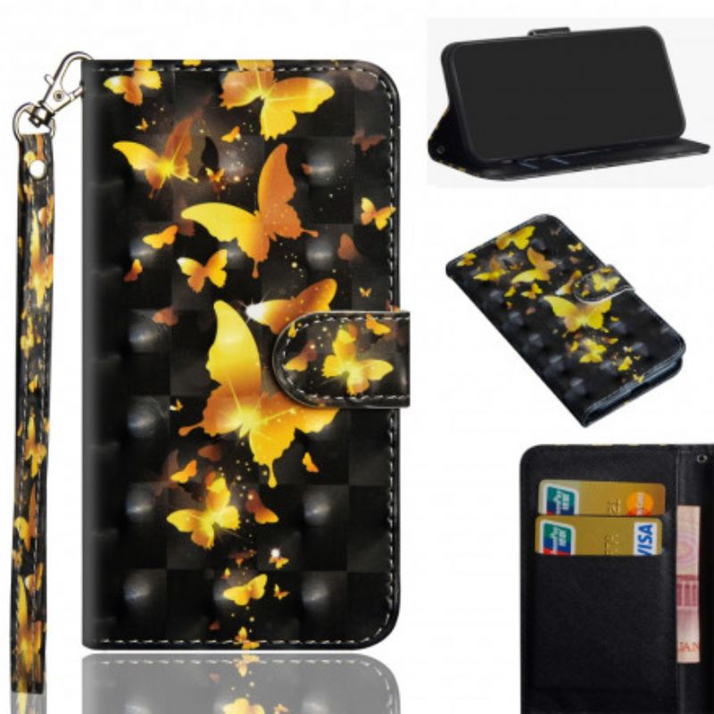 Flip Cover Moto G9 Plus Gule Sommerfugle
