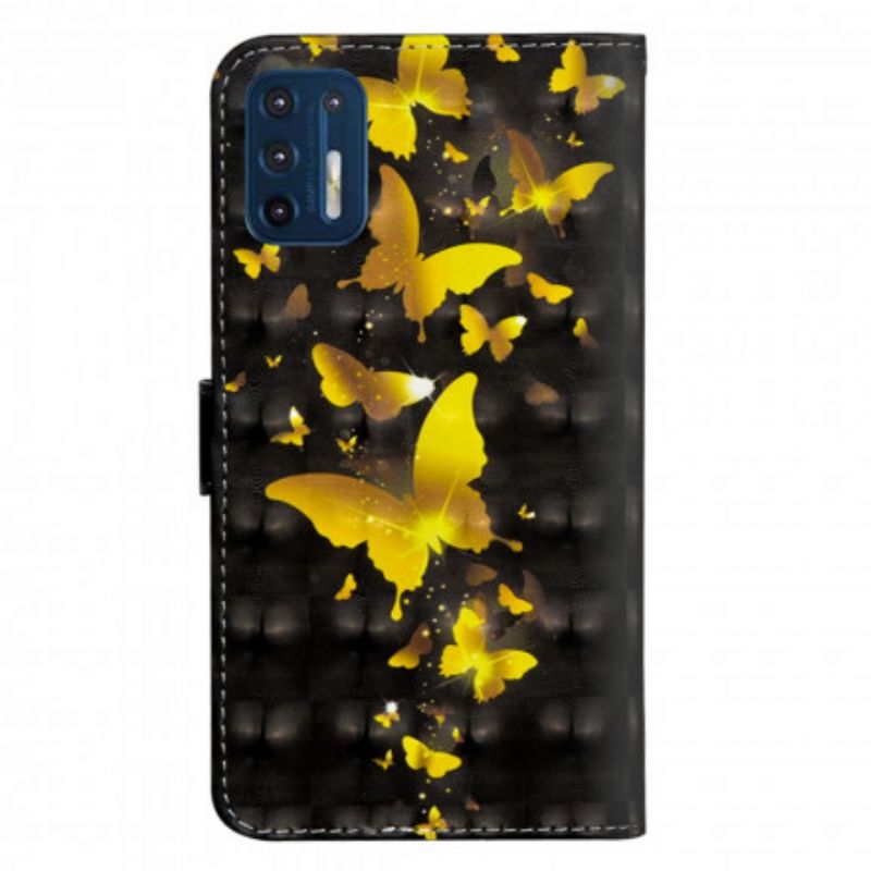 Flip Cover Moto G9 Plus Gule Sommerfugle