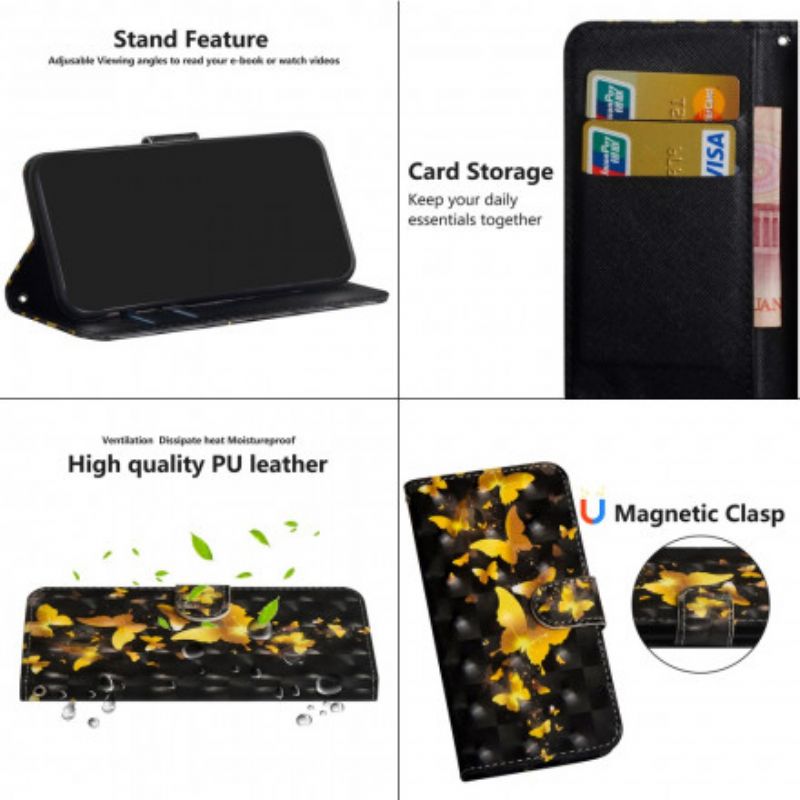 Flip Cover Moto G9 Plus Gule Sommerfugle