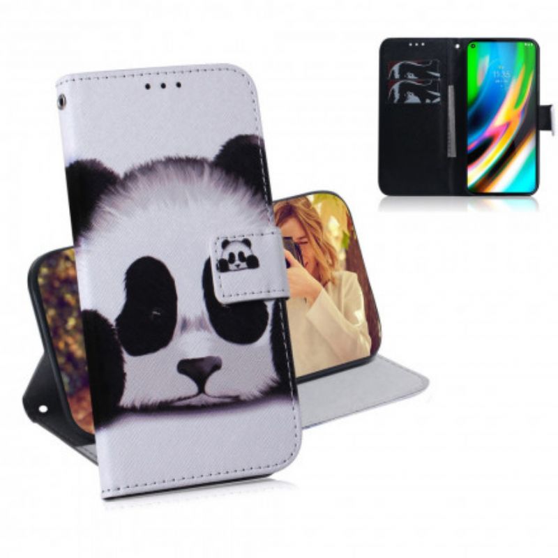 Flip Cover Moto G9 Plus Panda Ansigt