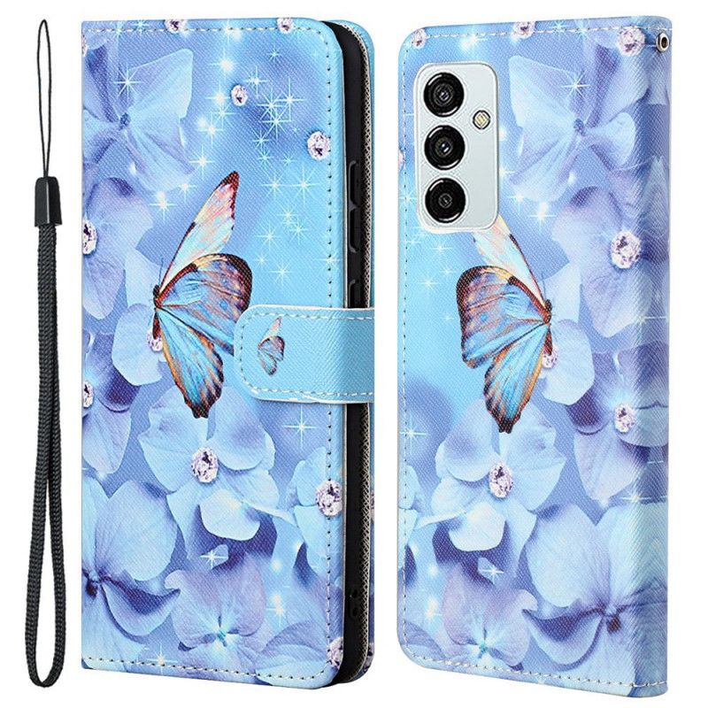 Flip Cover Samsung Galaxy M23 5G Med Snor Sommerfugle Med Diamantrem