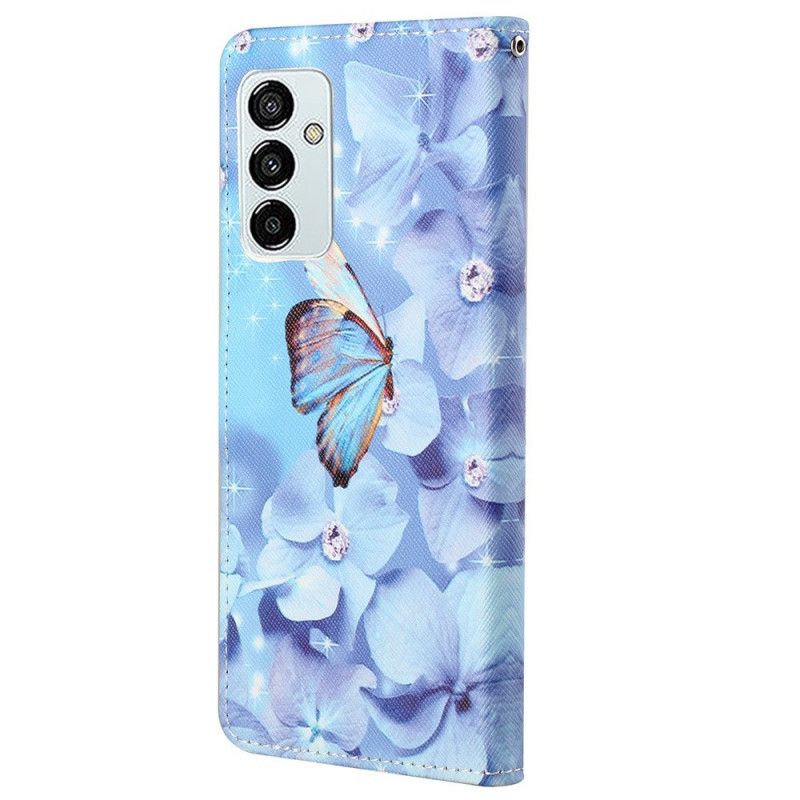 Flip Cover Samsung Galaxy M23 5G Med Snor Sommerfugle Med Diamantrem
