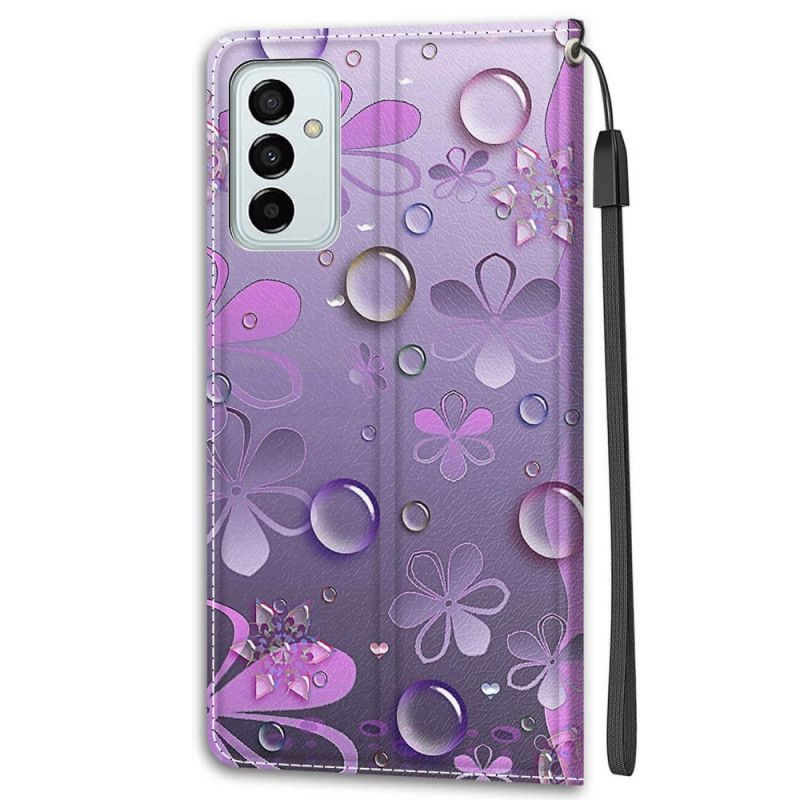 Læder Cover Samsung Galaxy M23 5G Vanddråber Med Snor