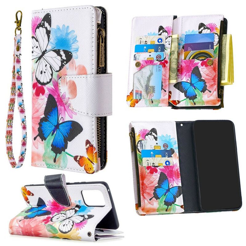 Læder Cover Samsung Galaxy S10 Lite Sommerfugle Med Lynlåslomme