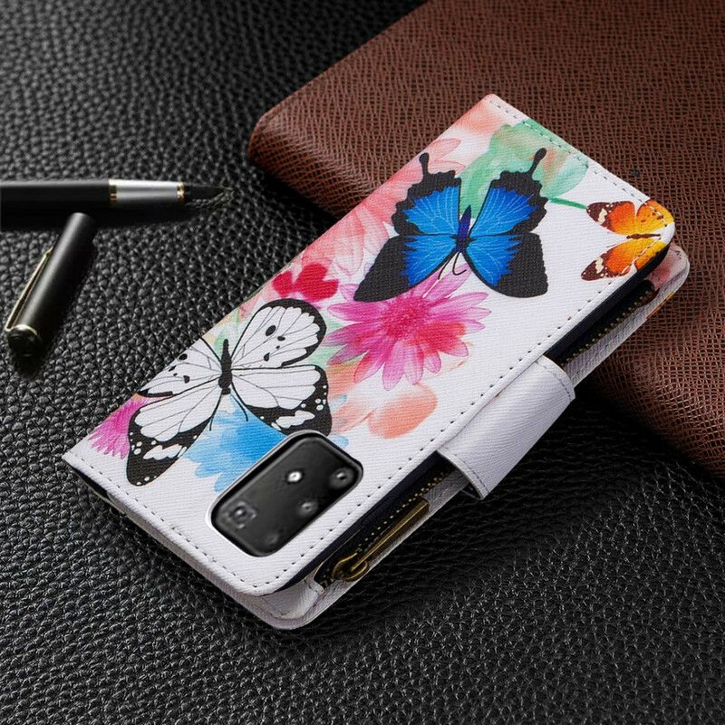 Læder Cover Samsung Galaxy S10 Lite Sommerfugle Med Lynlåslomme