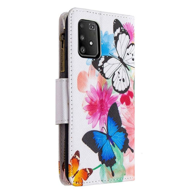 Læder Cover Samsung Galaxy S10 Lite Sommerfugle Med Lynlåslomme