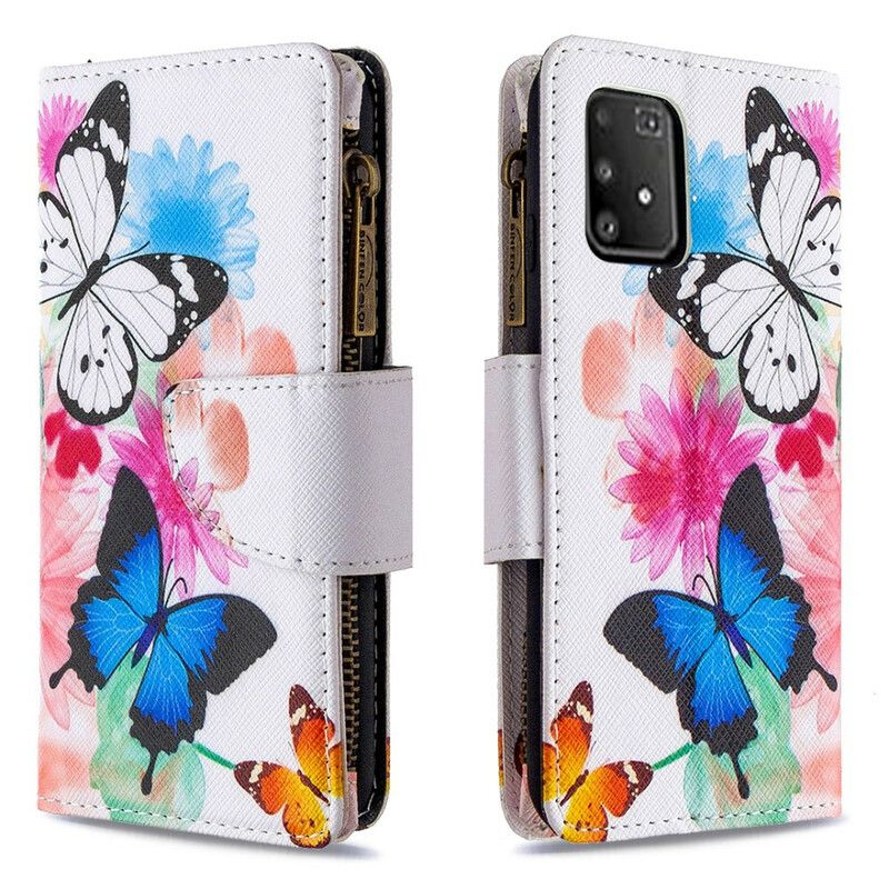 Læder Cover Samsung Galaxy S10 Lite Sommerfugle Med Lynlåslomme