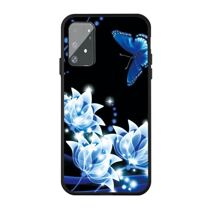 Mobilcover Samsung Galaxy S10 Lite Sommerfugl Og Blå Blomster