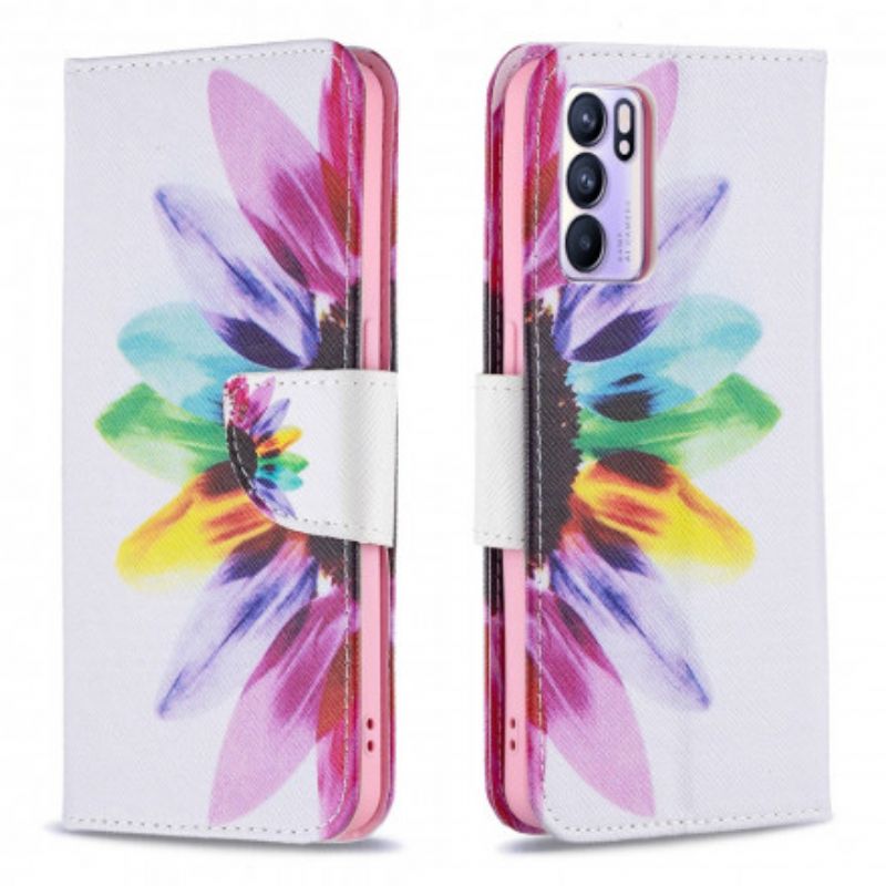 Flip Cover Oppo Reno 6 5G Akvarelblomst