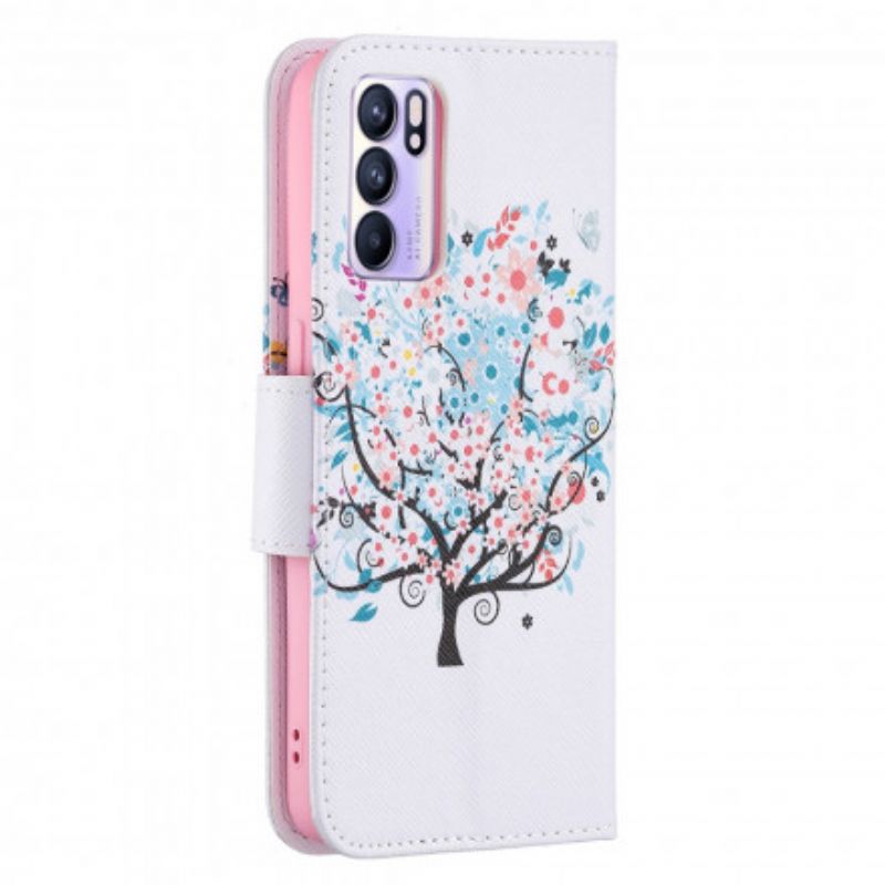 Flip Cover Oppo Reno 6 5G Blomstret Træ