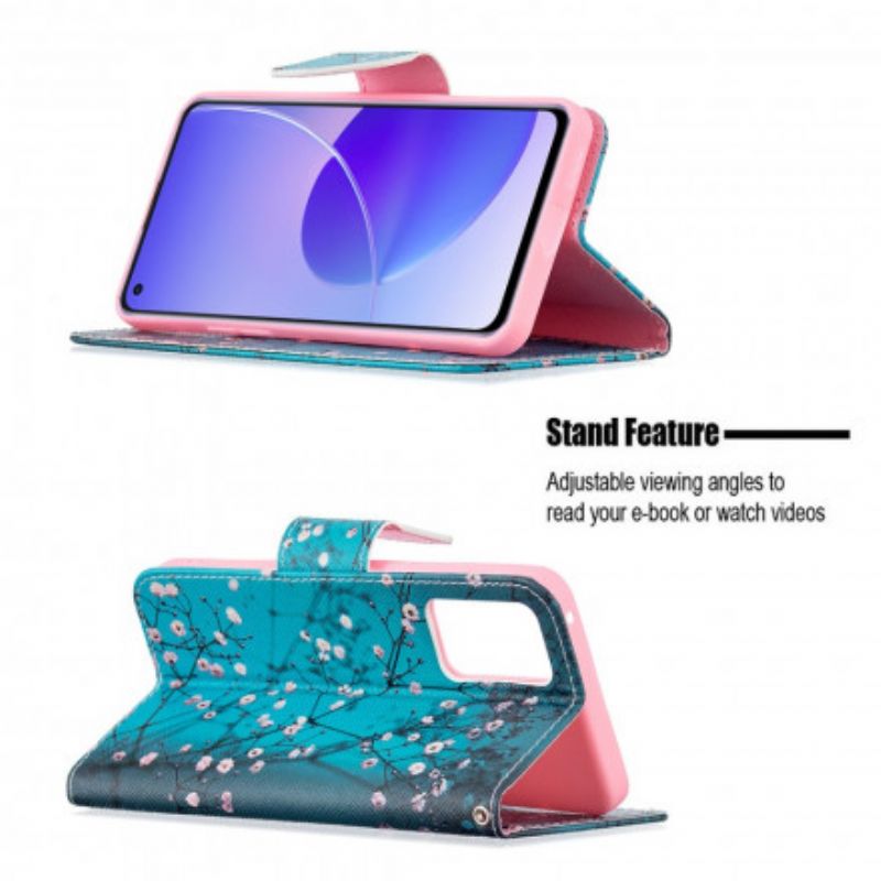 Læder Cover Oppo Reno 6 5G Blomstrende Grene