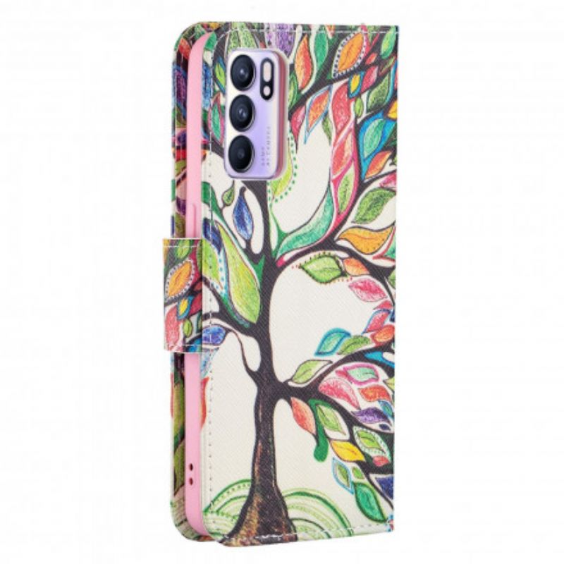 Læder Cover Oppo Reno 6 5G Farvet Træ