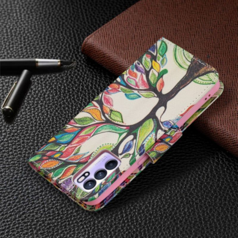 Læder Cover Oppo Reno 6 5G Farvet Træ