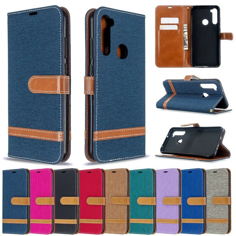 Læder Cover Xiaomi Redmi Note 8T Med Snor Stof- Og Lædereffektrem