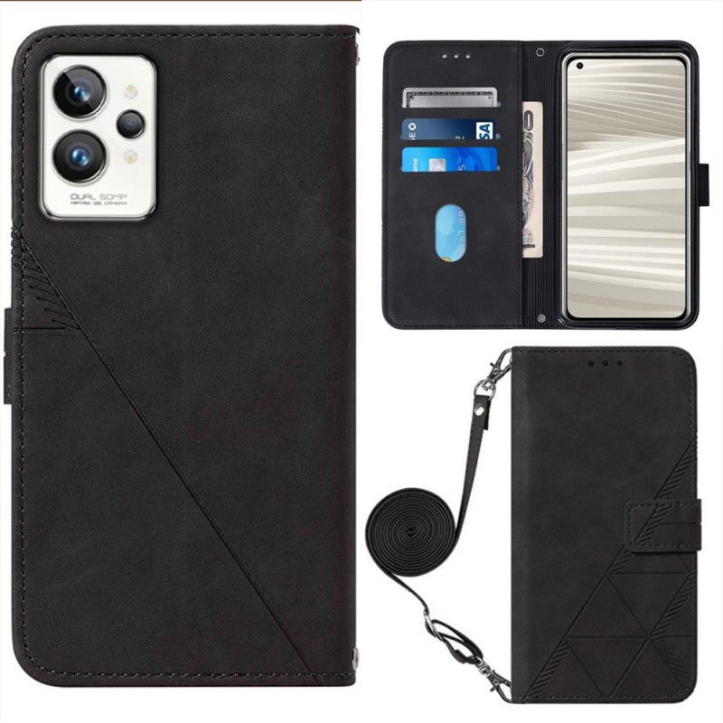 Flip Cover Realme GT2 Pro Trekanter Mønster Med Skulderrem