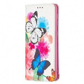Cover Samsung Galaxy A20e Flip Cover Farverige Sommerfugle