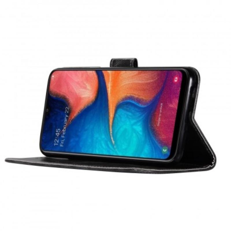 Læder Cover Samsung Galaxy A20e Med Snor Vintage Imiteret Læderrem