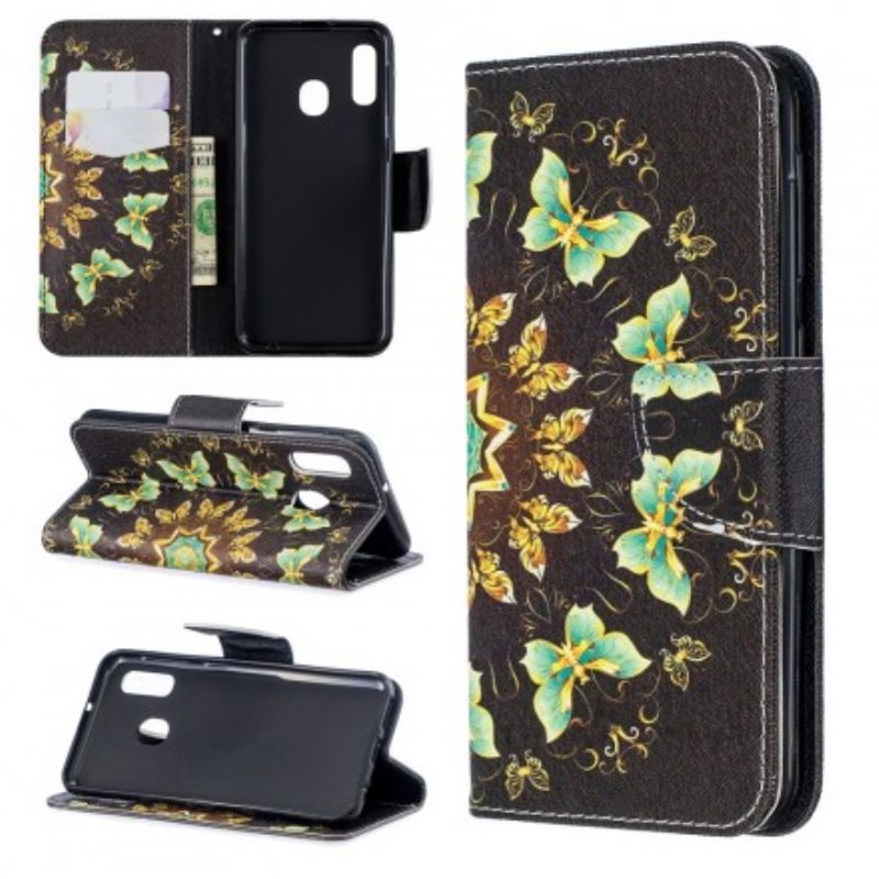 Læder Cover Samsung Galaxy A20e Sommerfuglemandala
