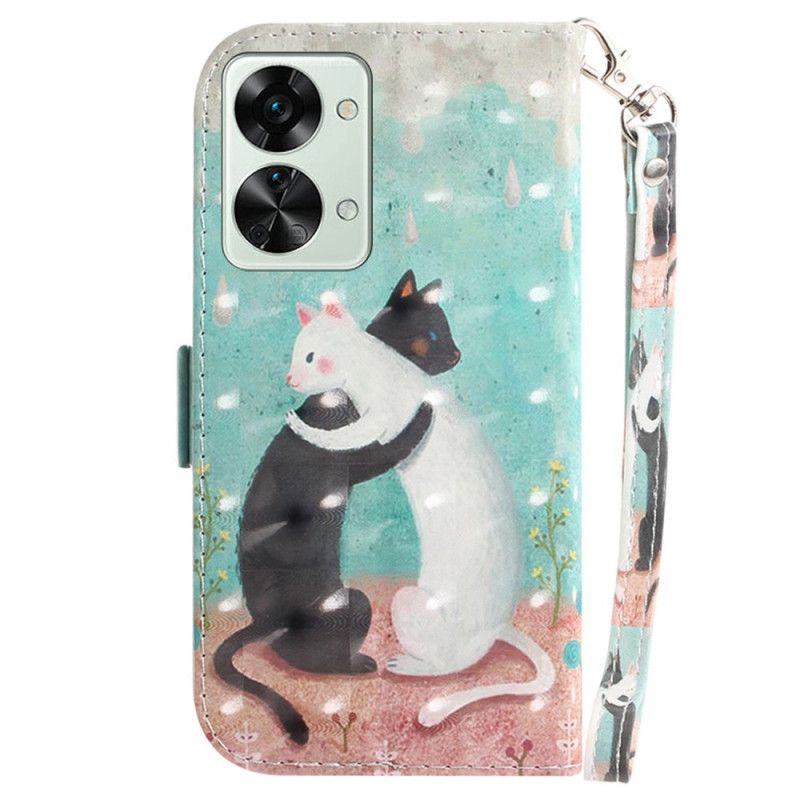 Læder Cover OnePlus Nord 2T 5G Med Snor Thong Katte