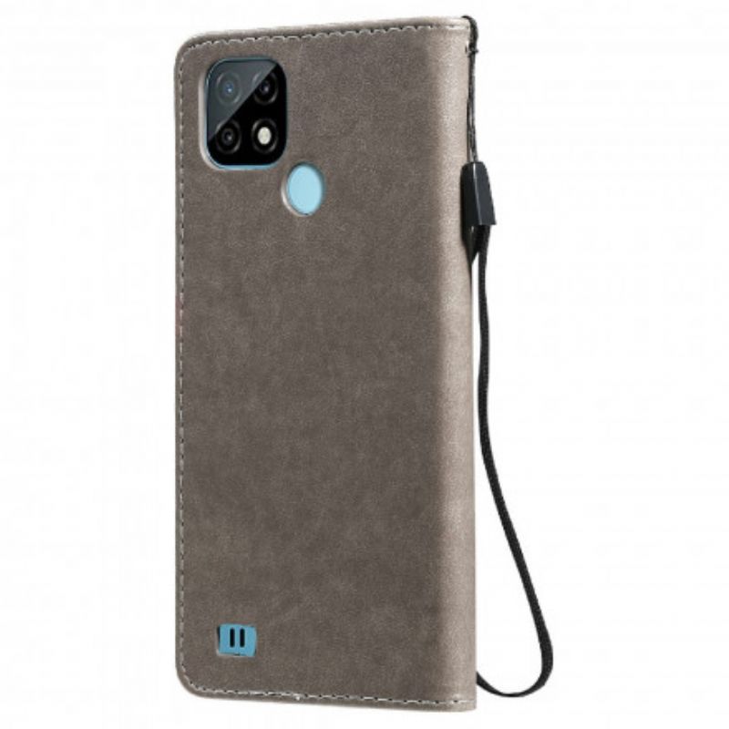 Læder Cover Realme C21 Med Snor Kat Og Bi Med Rem