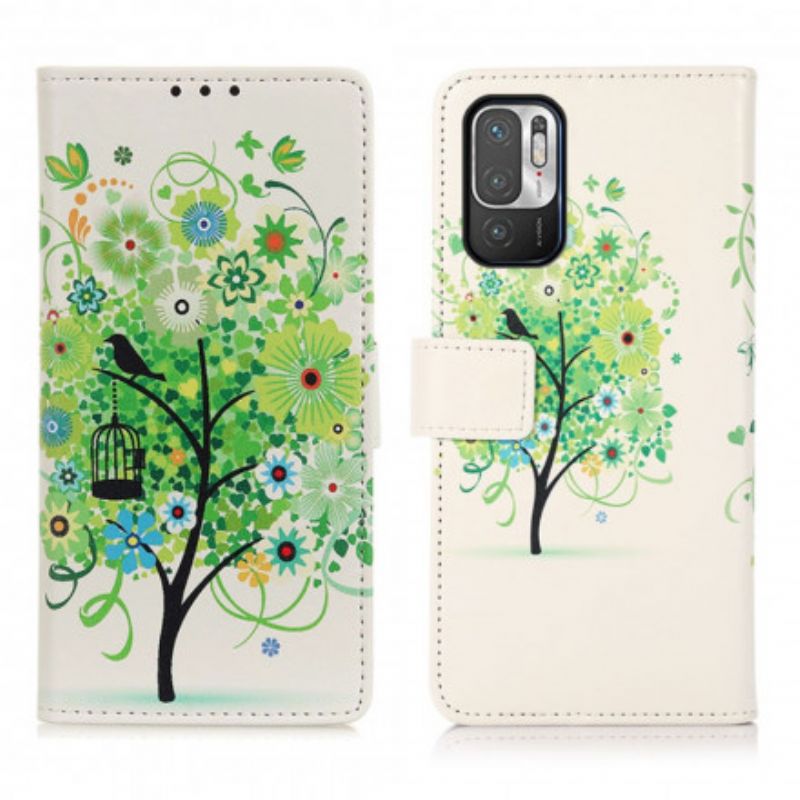 Læder Cover Xiaomi Redmi Note 10 5G / Poco M3 Pro 5G Blomstrende Træ