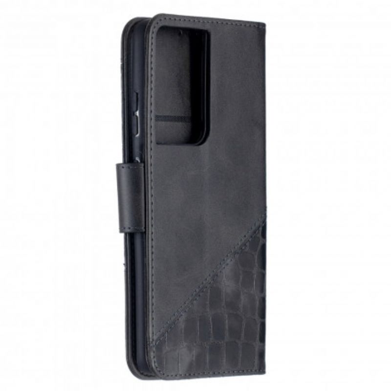 Flip Cover Samsung Galaxy S21 Ultra 5G Klassisk Krokodilleskindseffekt