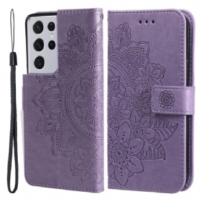 Læder Cover Samsung Galaxy S21 Ultra 5G Blomstermandala