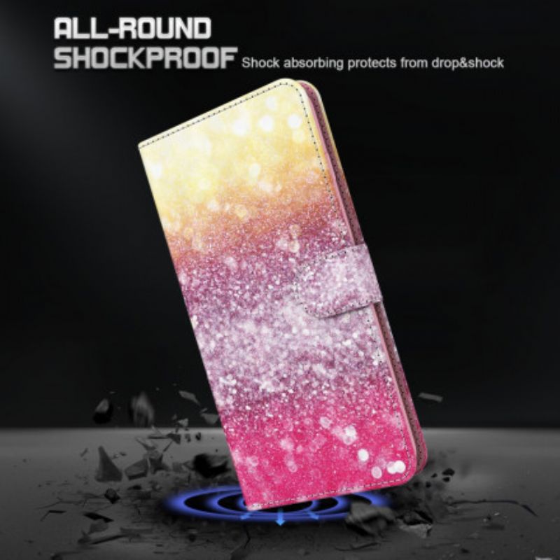 Læder Cover Samsung Galaxy S21 Ultra 5G Magenta Glitter Gradient