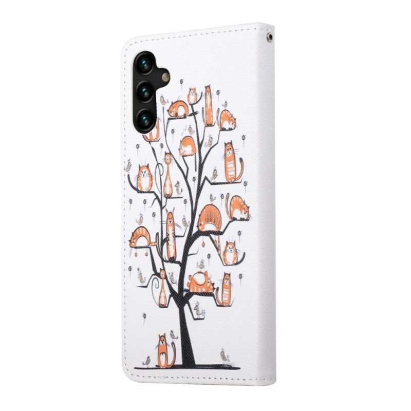 Flip Cover Samsung Galaxy A13 5G Med Snor Funky Katte Med Rem