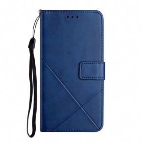 Læder Cover Samsung Galaxy A14 / A14 5G Med Snor Strappy Geometrisk Læderstil