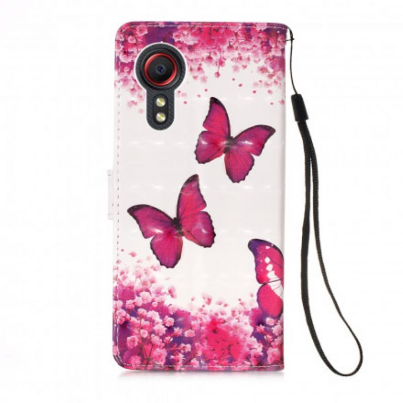 Flip Cover Samsung Galaxy XCover 5 Røde Sommerfugle